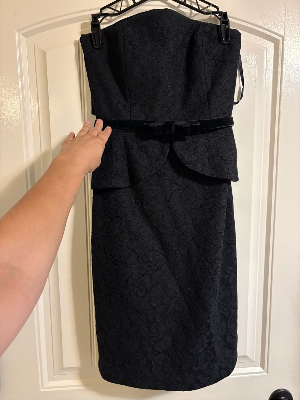 White House Black Market Vintage Style Lace Brocade Dress with Velvet Belt, 6